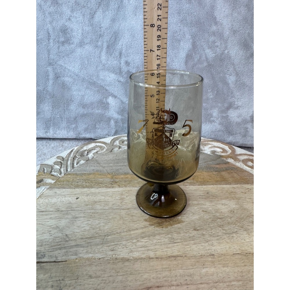 Vintage 1975 Northern Senior Prom Banquet Viking Smoked Amber Footed Glass 6"